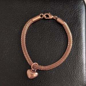 Elegant  Rose Goldtone Puffed Heart Charm Bracelet